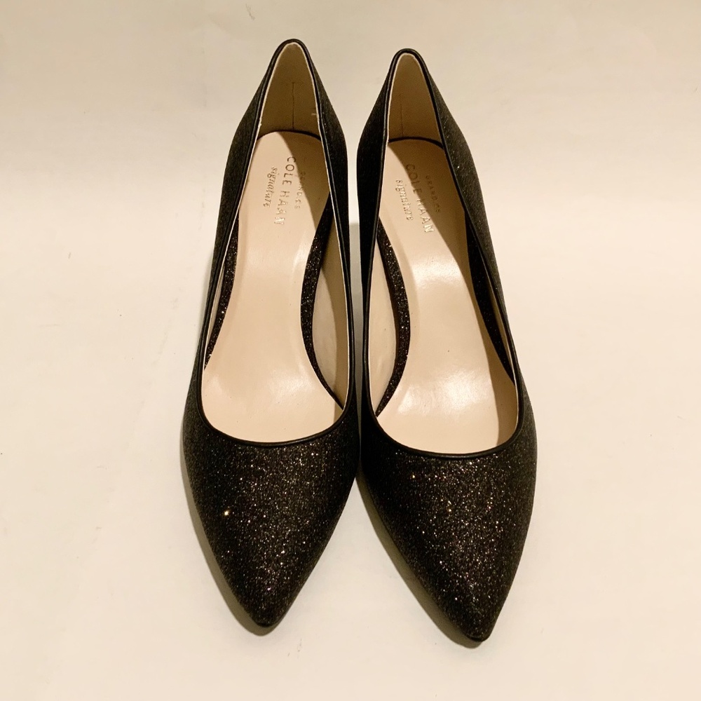 Cole Haan Juliana Pump 75 Black Glitter Leather Evening Dress Shoes Heels 7 M - Picture 10 of 12